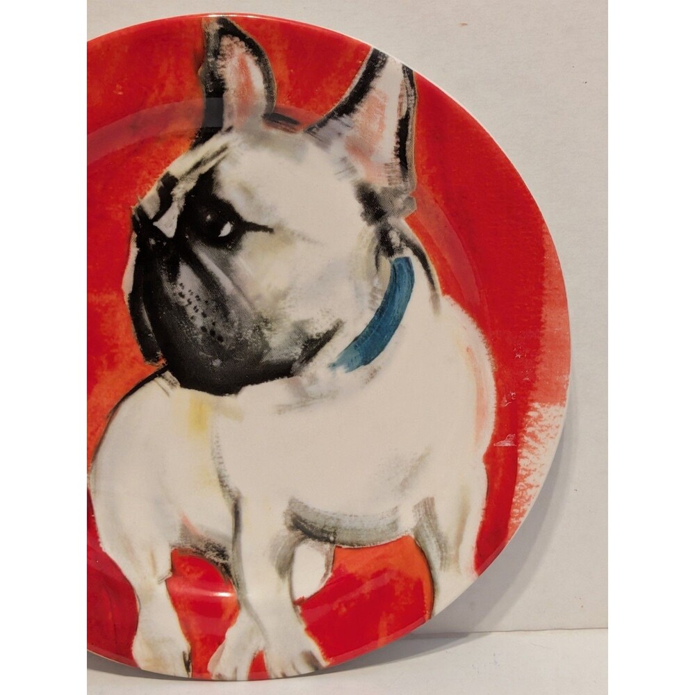New Anthropologie Plate SALLY MUIR Dessert DOG-A-DAY Frenchie Bulldog Stoneware - Picture 5 of 8